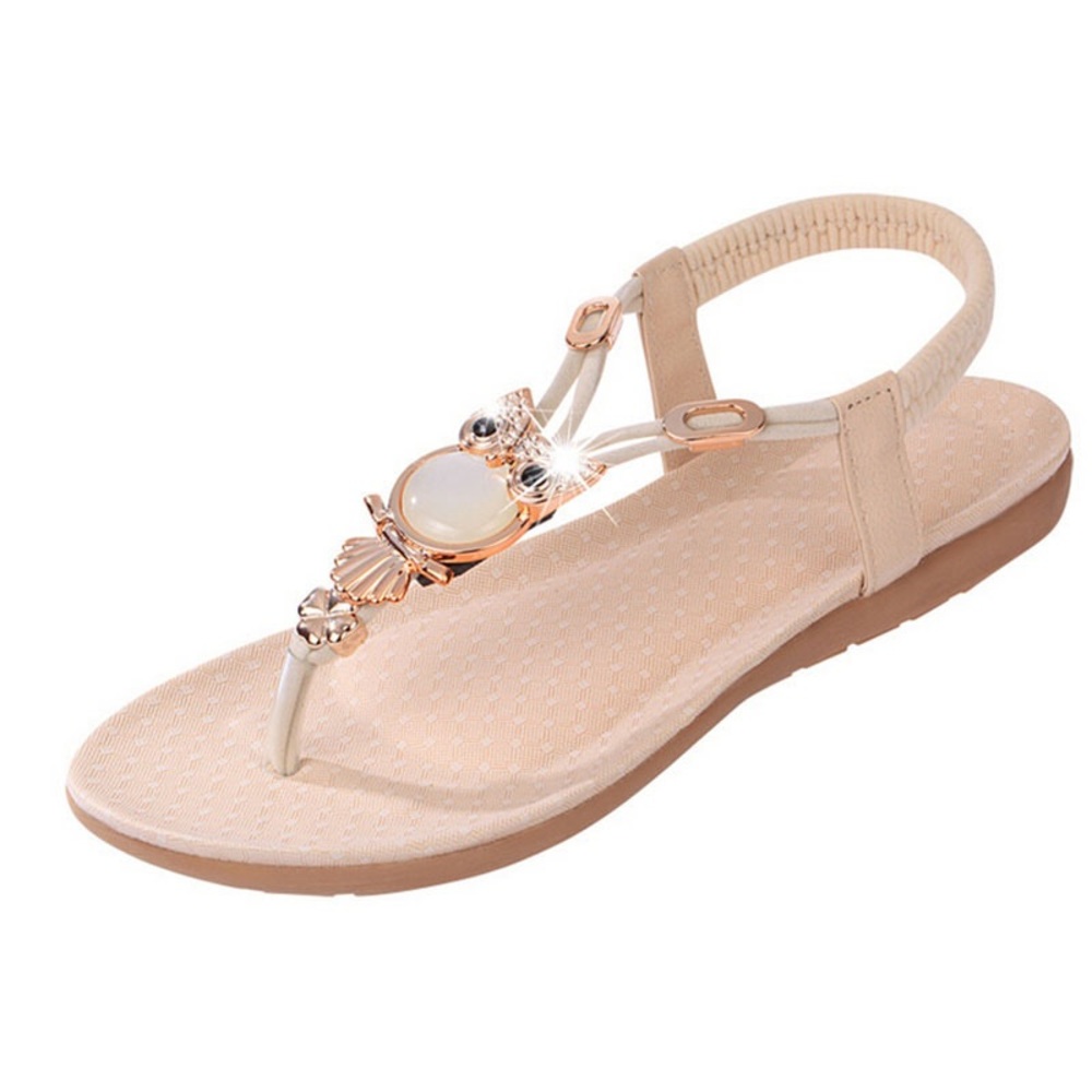 Owl Motif Sandals in Cream & Gold